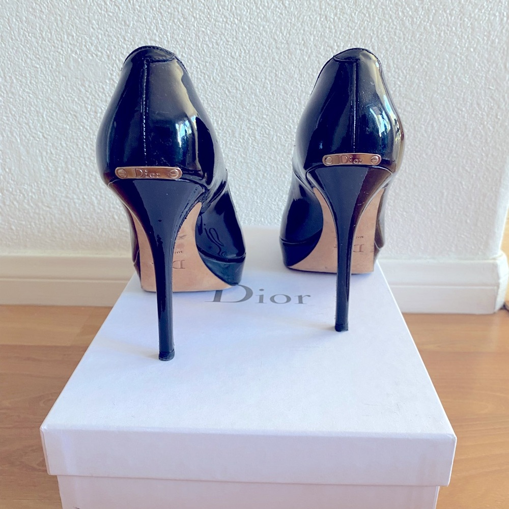 Dior Miss Dior Escarpin12 Peep Toe Pumps (Size 38). Black patent leather,